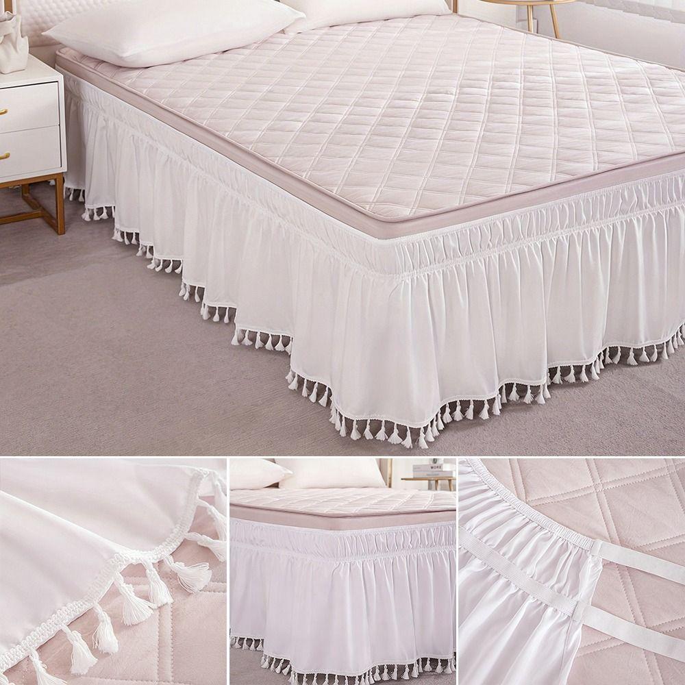 Wrinkle Resistant Tassel Bed Skirt Solid Color Bed Ruffles Wrap Bedding Accessory