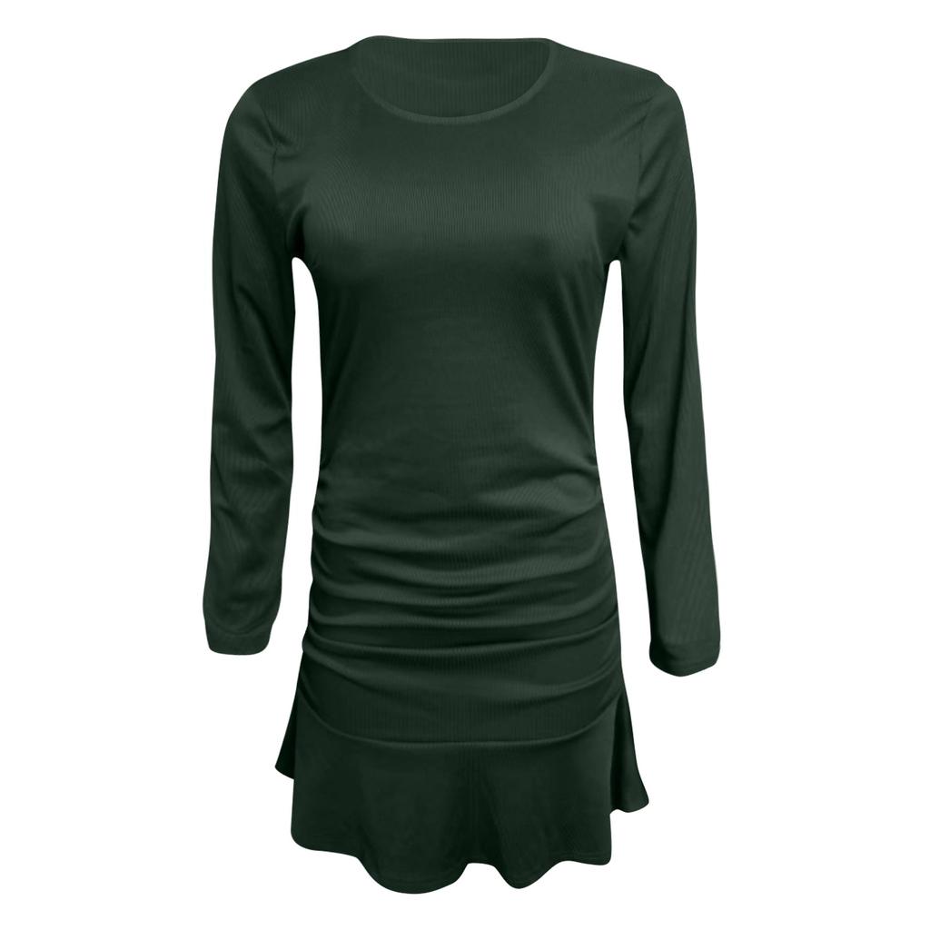 Женская мода сексуальная юбка трикотажная с длинным рукавом плиссированное платье-футляр