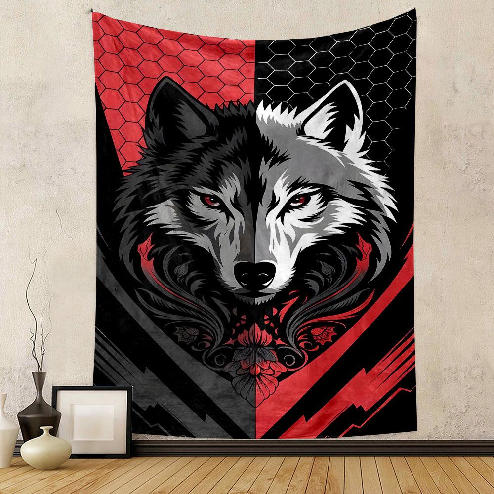 "Fierce Wolf in Red and Black Design" Patterned Tapestry Decorative Wall Hanging, Home Bedroom Living Room Decor