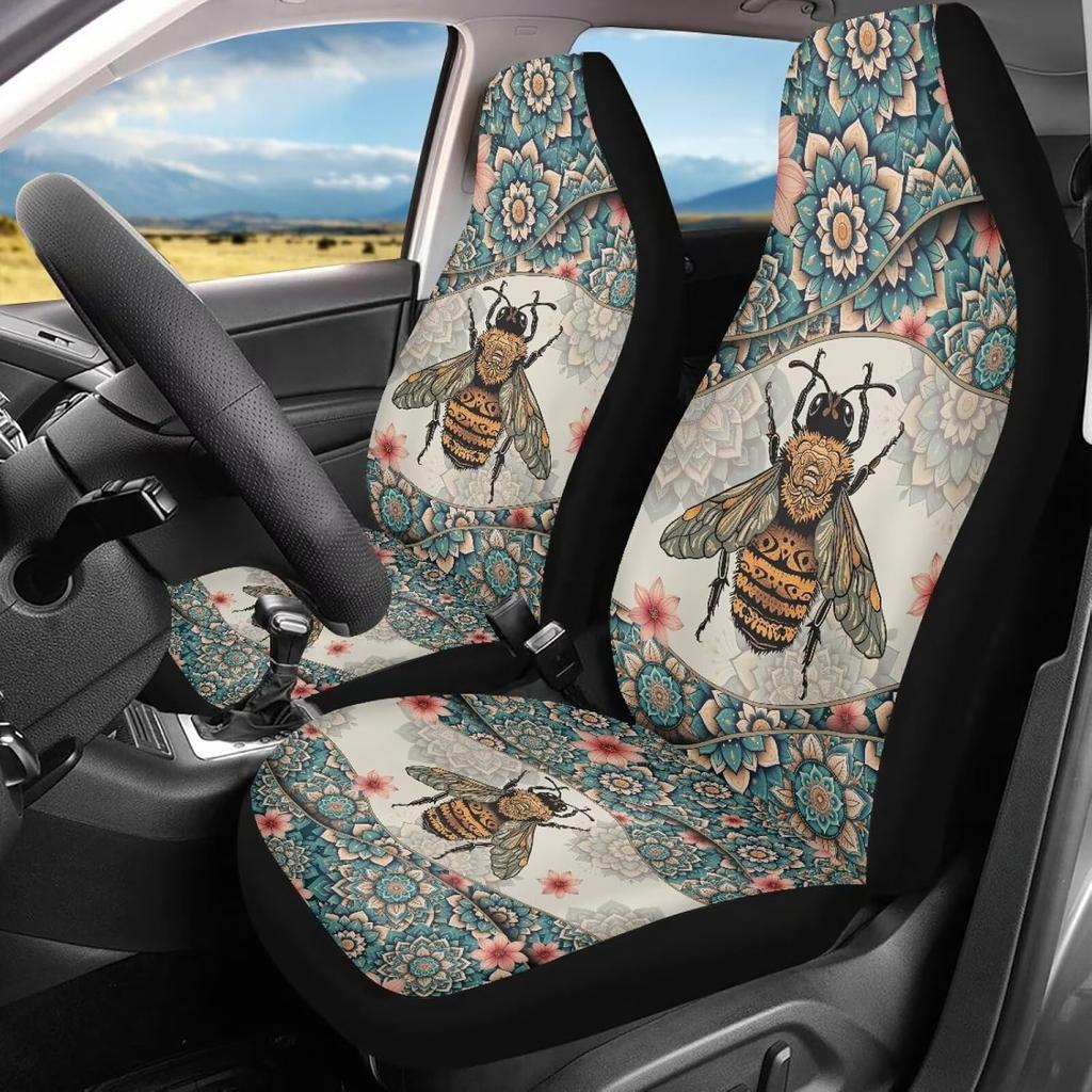 Чехлы на сиденья автомобиля Bulopur Black Boho Цветочные, Только для передних сидений, для женщин и мужчин, с карманом-органайзером, для автомобилей, внедорожников, грузовиков, седанов