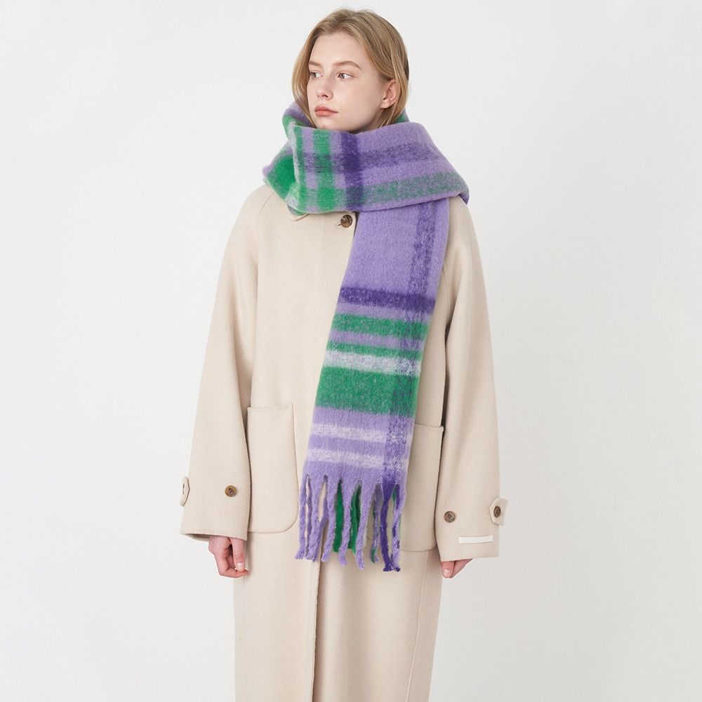 Plush Plaid Wool Scarf Tassel Cape Wraps Simple Winter Cashmere Scarves  Student