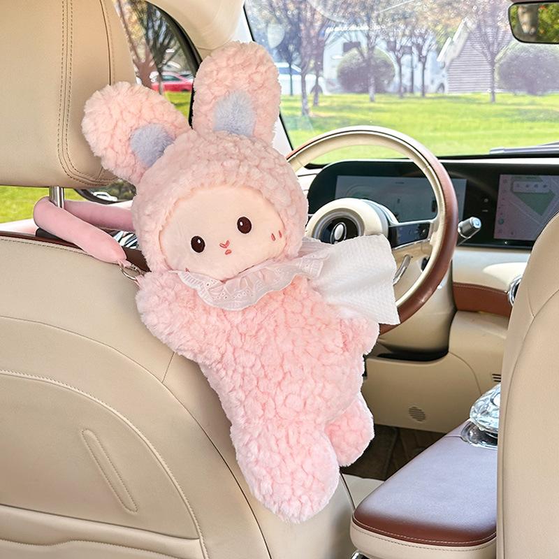 Car tissue box cute cartoon rabbit car tissue hanging bag plush doll car hanging paper box