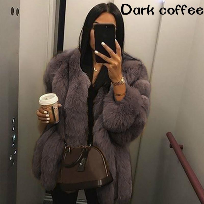 Winter Fashion Women Long Sleeve Outwear Fox Fur Warm Solid Color Thick Coat