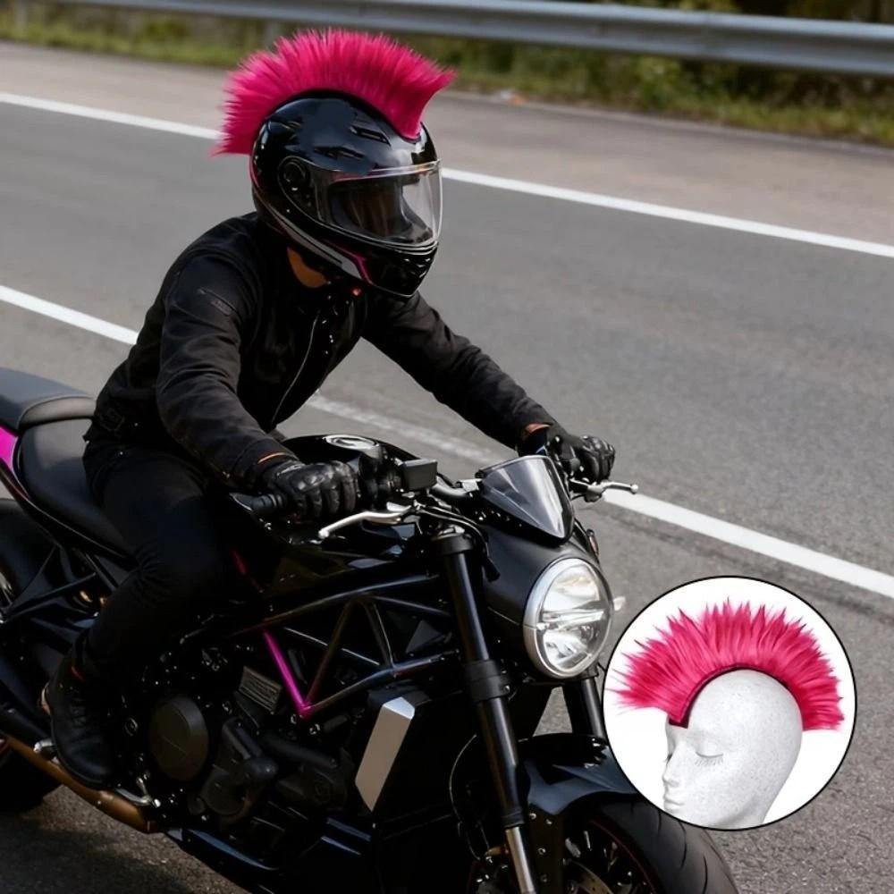 Colorful Mohawk Synthetic Wigs Reusable Helmet Mohawk Wig Helmet Decorations Motorcycle Riding