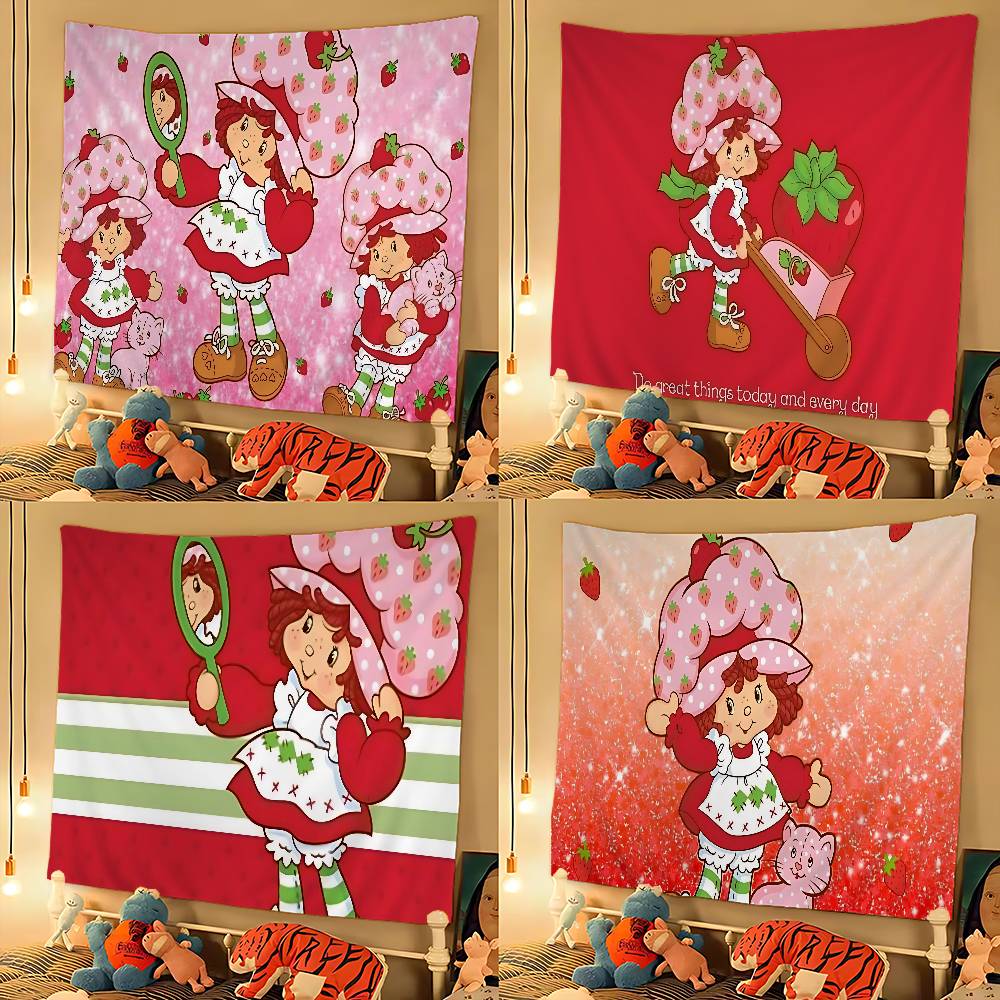 SStrawberryshortcake Girl Anime Tapestry Hanging Tarot Hippie Wall Rugs Dorm Wall Hanging Sheets