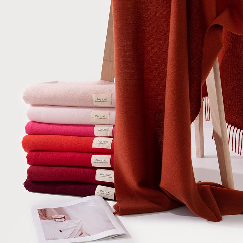 Ankora Red Solid Color Scarf for Women Autumn and Winter New Couple Shawl Dual Purpose Warm Long Thickened Scarf