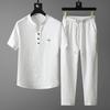 Summer Thin Ice Silk Men's Casual T-shirt Short Sleeves Cropped Pants 2-piece Set
