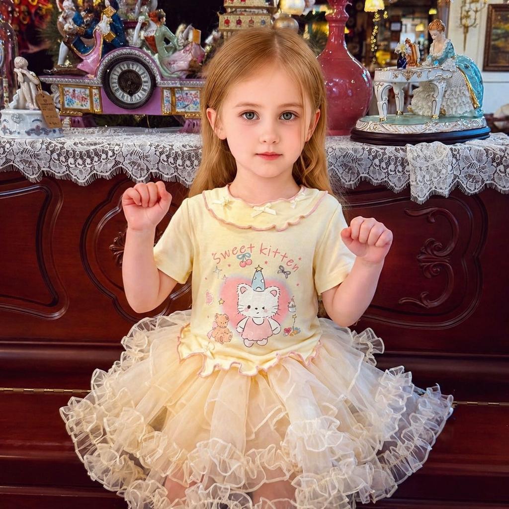 Girls Summer Lightweight Cartoon Short Sleeve T Shirt Cute Princess Top