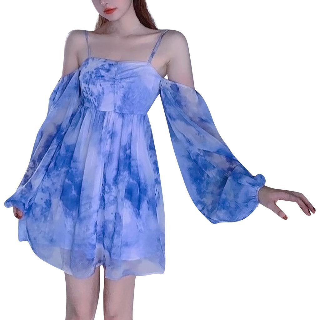 Женская модная и повседневная трендовая короткая юбка в стиле ретро с длинными рукавами и пузырьковыми рукавами