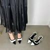 Designer Black White  Color Low Heeled Sandals Women Sexy Pointed Toe Slingbacks Chunky High Heels  Women Elegant Heels