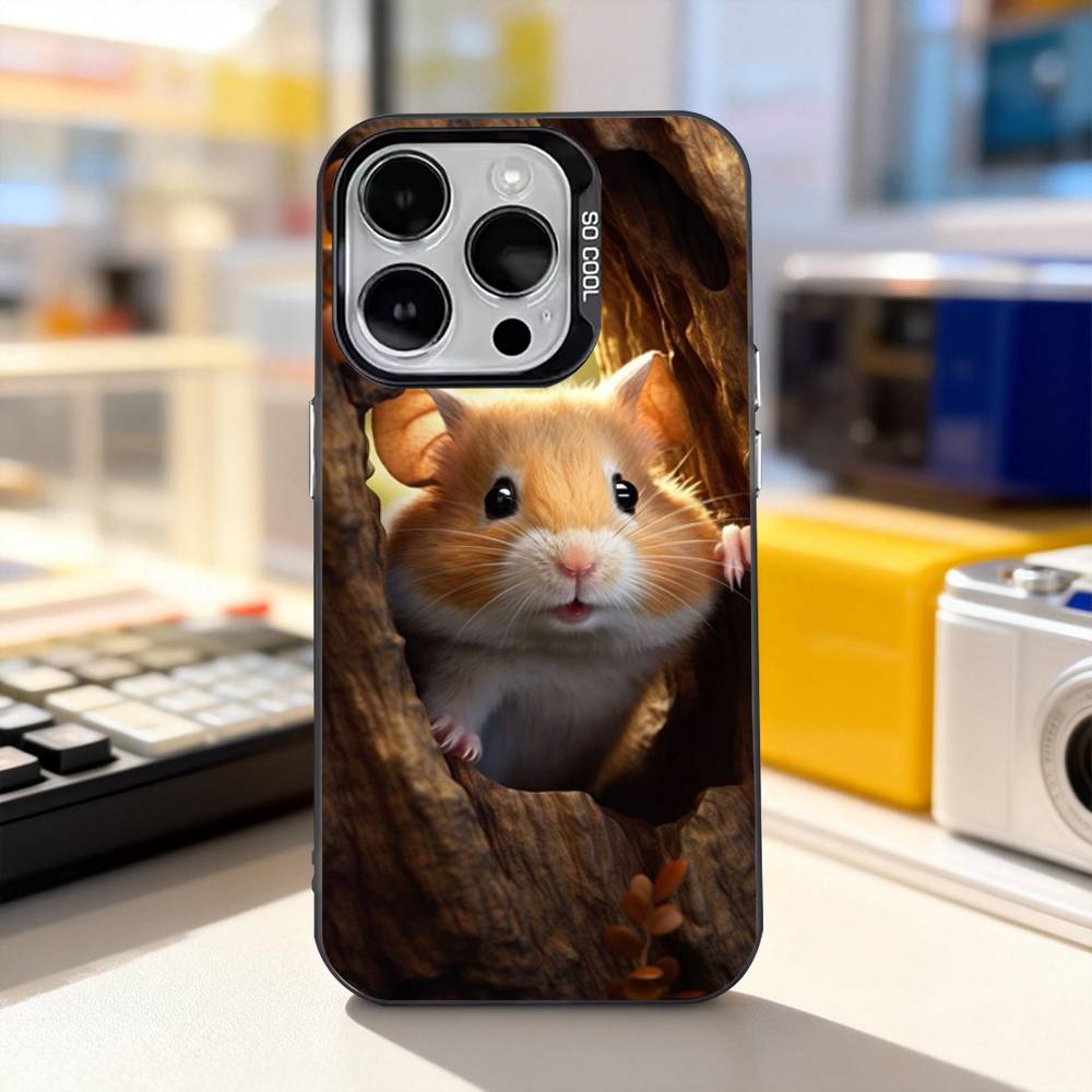 Милый Чехол для Телефона с Животным Хомяком Для iPhone 17,16,15,14,13,12,11,Pro,XS,Max,Plus,Mini,SE4,E Черный Матовый Ударопрочный Чехол