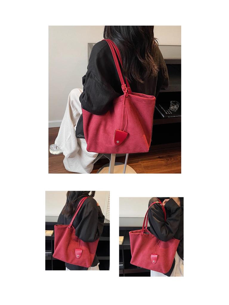 Large Capacity Casual Dark Suede Tote - Versatile Autumn/Winter Commute Shoulder Bag