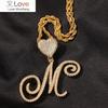 New A -Z Letters Love Heart Shape Pendant Necklace Hip Hop Micro Pave Cubic Zirconia Pendant For Gift