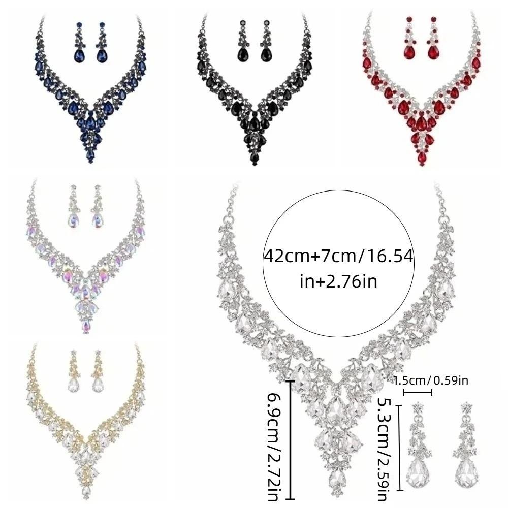Rhinestone Crystal Necklace Earrings Shining Bridal Jewelry Set  Ball Banquet