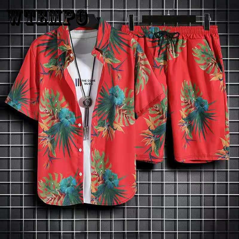 Летний пляжный костюм, мужские свободные повседневные спортивные быстросохнущие пляжные брюки, рубашка, костюм для пары