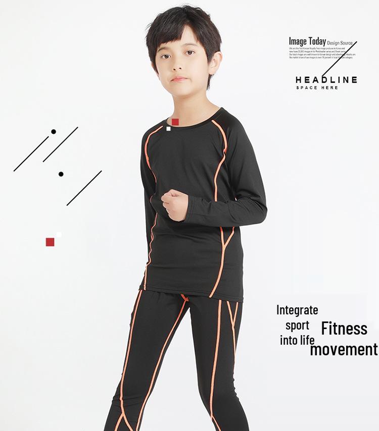 Children's Sports Compression Set: Quick-Drying Long Sleeve Basketball & Football Base Layer for Autumn & Winter.