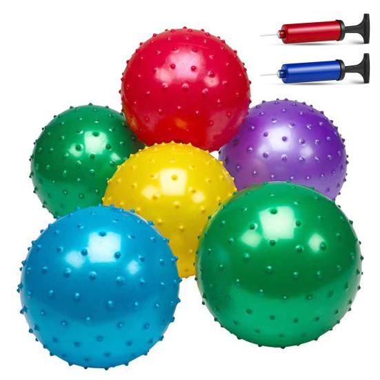 Mini Knobby Balls Set Spiky Massage Stress Balls with Pump Handheld Sensory Balls Fun Bouncing Balls for Toddlers Party Favors