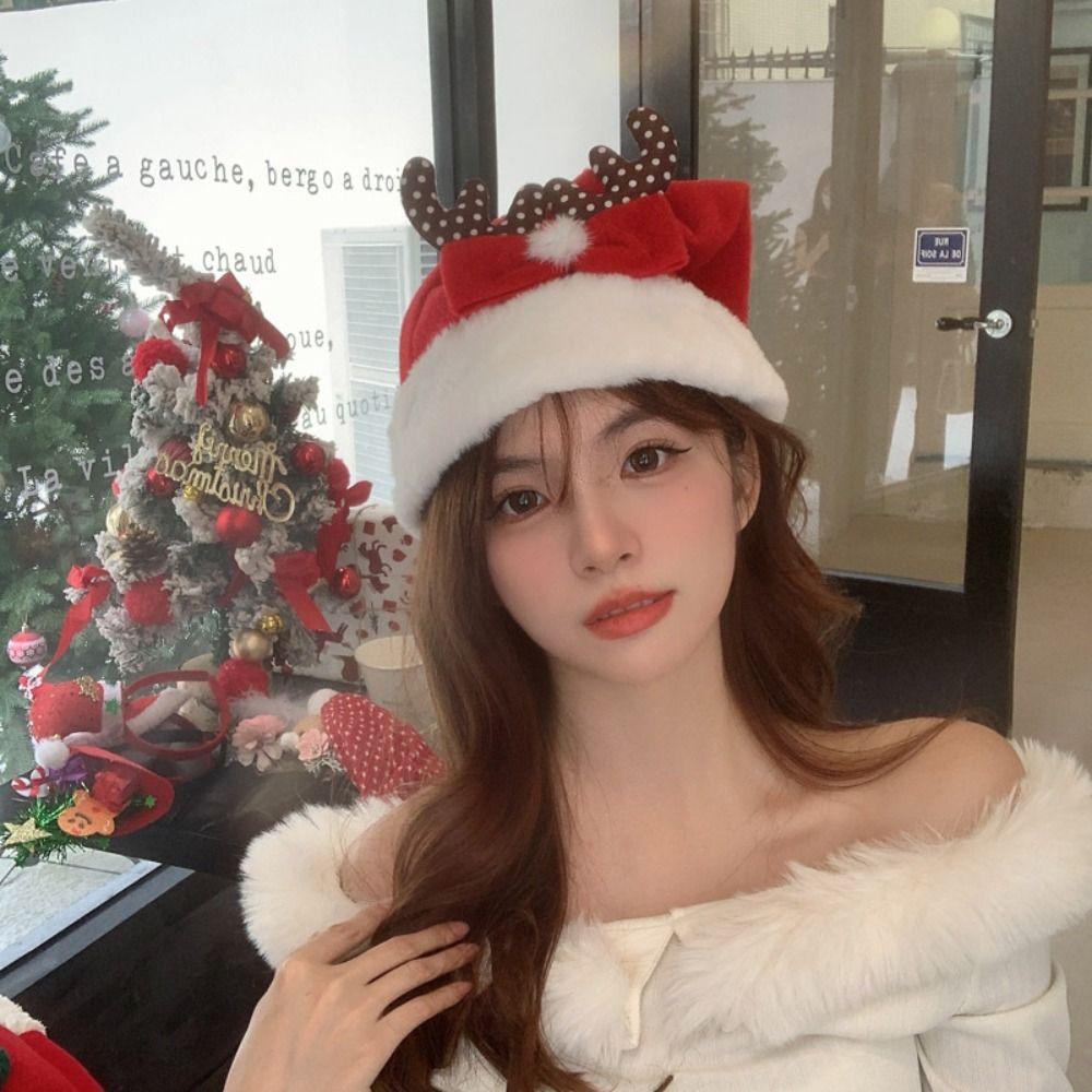Snowflake Santa Claus Hat Merry Christmas Decoration Red Plush Hat All-match Elk Deer Cap Children
