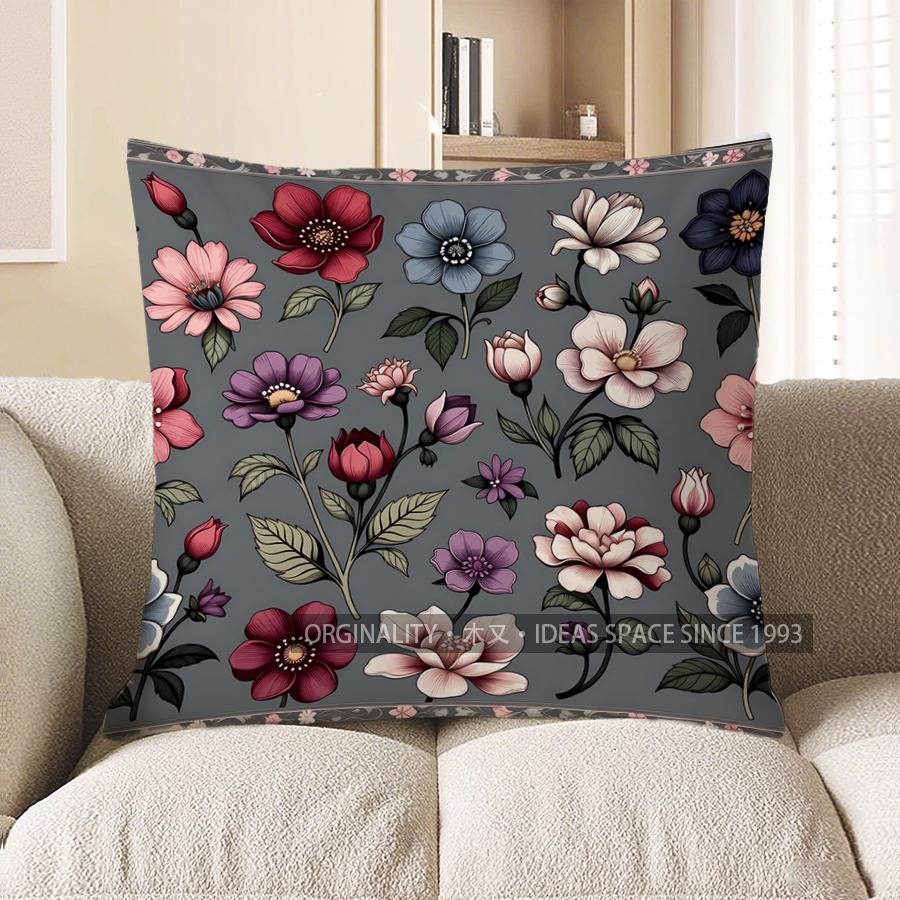 2D Colorful Floral Patterned Decorative Throw Pillows Pattern Cushion Cover Suitable For Sofa Bedroom Car Pillow Cover