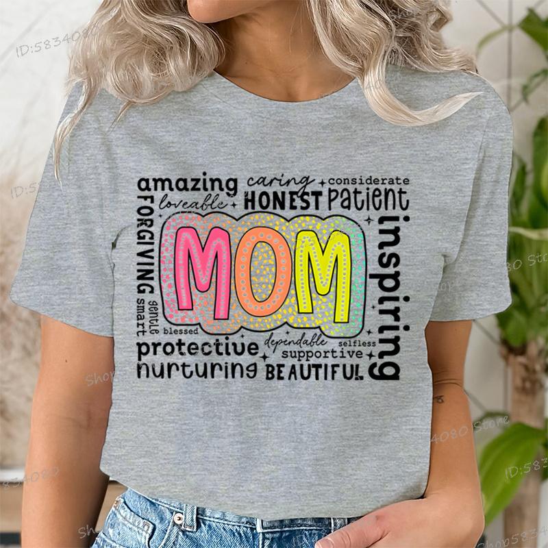 Retro Mother Fashion Casual Tops Gift for Mom Funny T Shirts Mothers Day Classic Tops Mom Life Printed Tshirt Womens Clothing