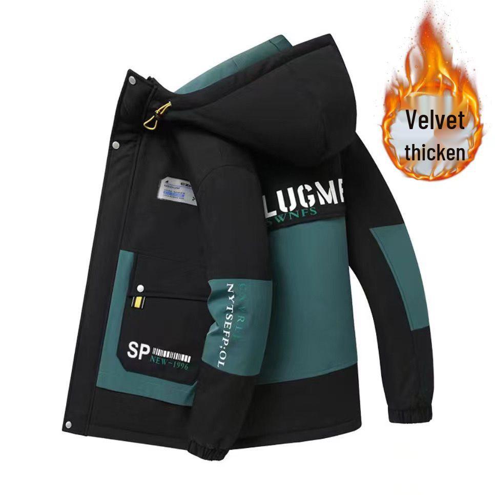 Мужская теплая зимняя флисовая хлопковая куртка с капюшоном для подростков - Модная рабочая верхняя одежда