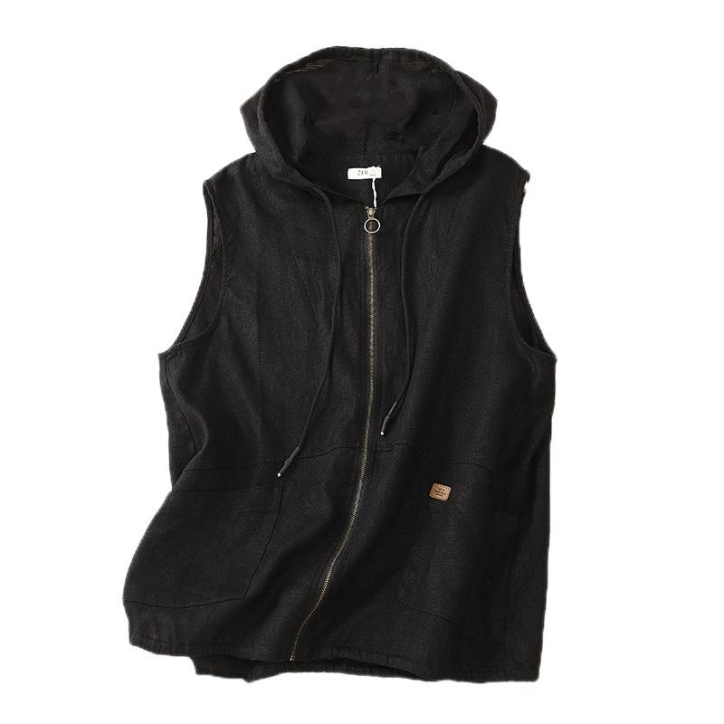 Весенний ретро-художник с капюшоном из хлопка и льна, повседневный свободный жилет без рукавов, короткая куртка для женщин, жилеты и жилеты для женщин