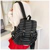 High Quality Korean Style Retro Backpacks Drawstring Design Flat Stripe Bookbags Large Capacity Soft Tote Bags Unisex