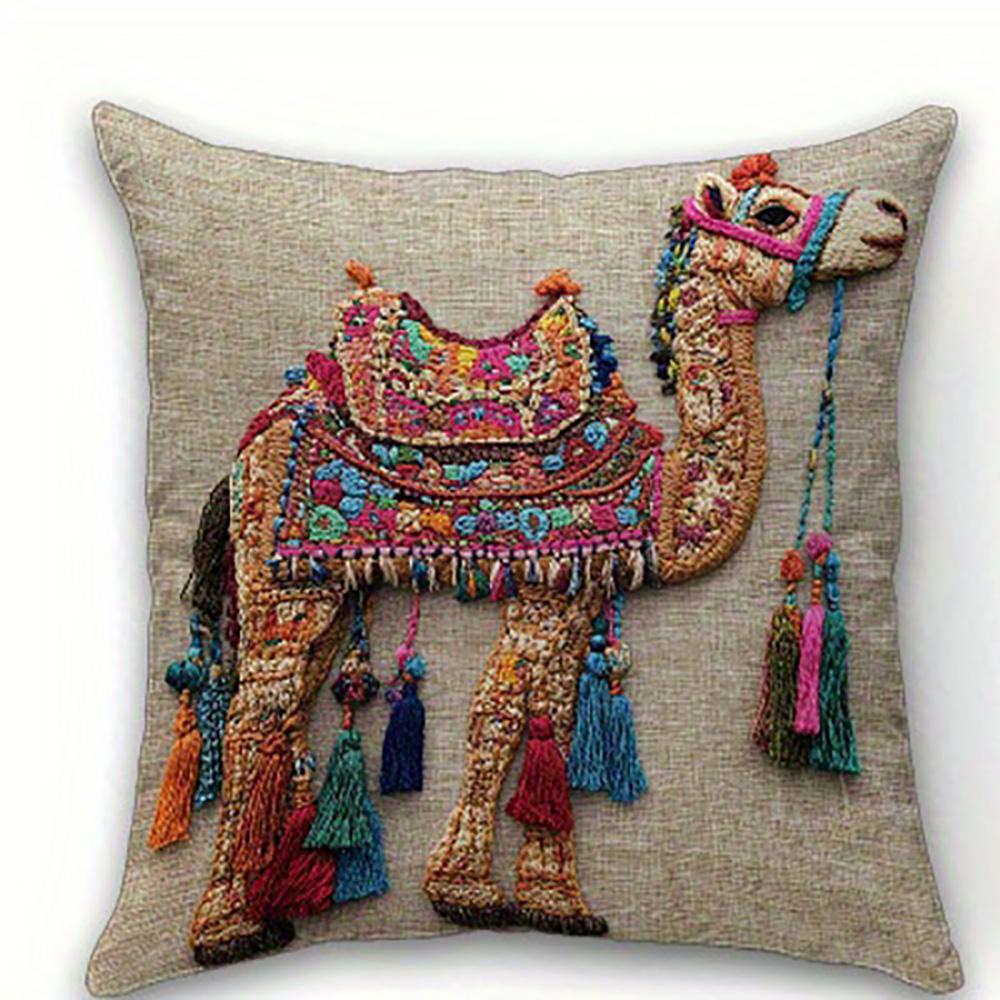 1/4Pcs Colorful Camel-Embroidered Pillowcases Sofa Cushion Cover Home Bedroom Room Decoration