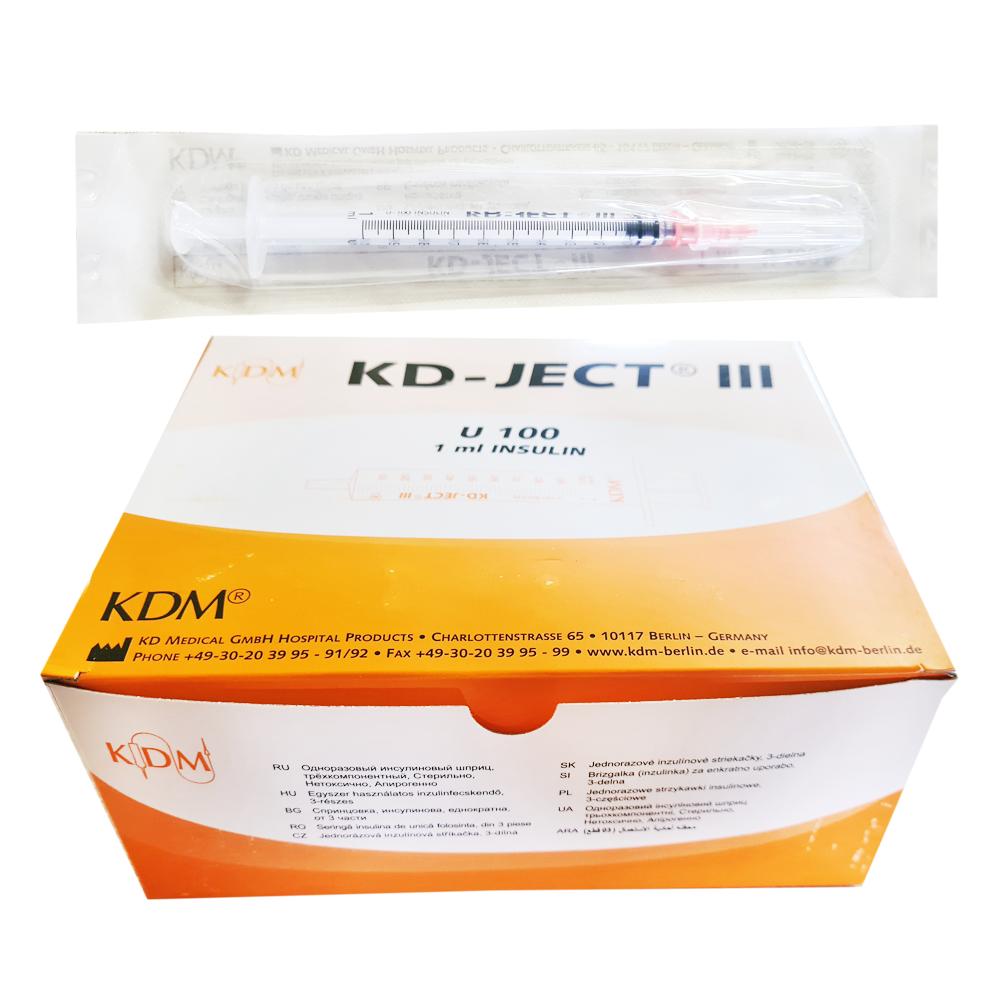 Insulin Syringe With Replaceable Needle 1Ml U-100 G29 (0.33X12) Kd-Ject Iii 100 Pcs