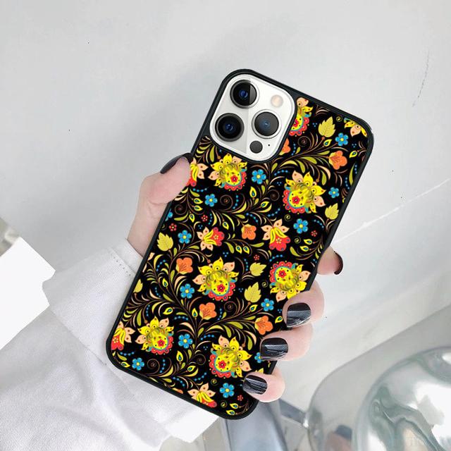 Хохломский русский узор Цветок Чехол для телефона для iPhone 17 Air 15 16 14 11 12 13 Pro MAX Plus
