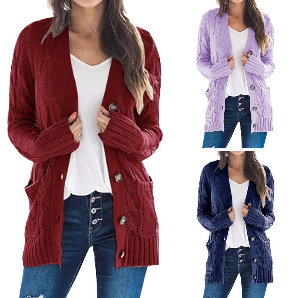 Womens Boho Patchwork Cardigan Long Sleeve Open Front Knit Sweaters Coat Pockets