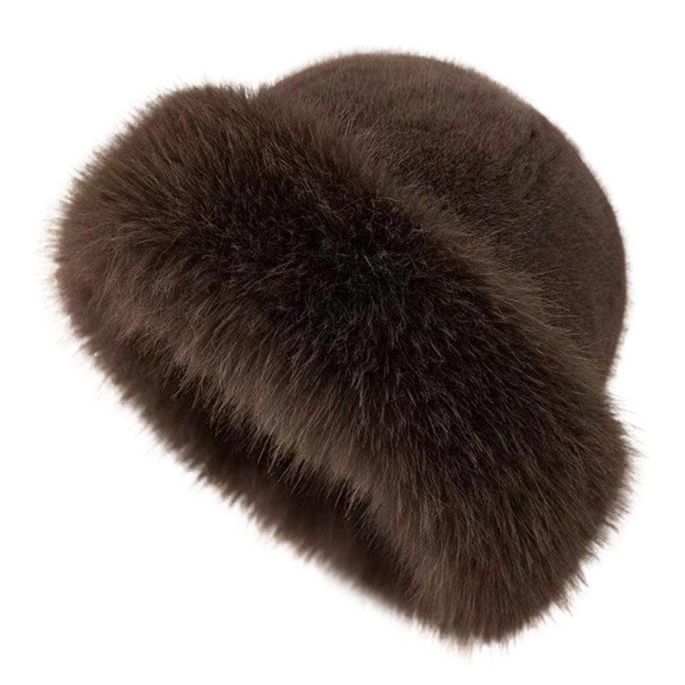 New Fluffy Fur Winter Hat Plush Thicken Bucket Hat Solid Color Cold Windproof Berets Chrismas Gifts