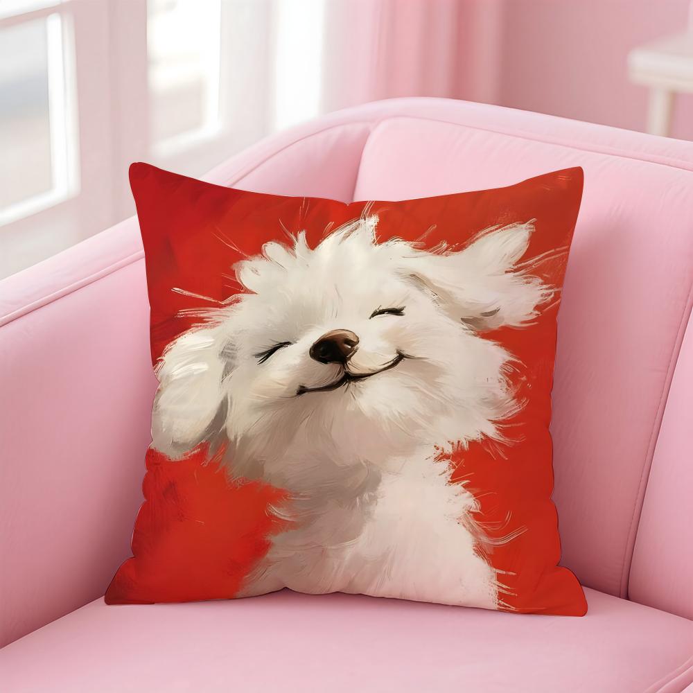 NICE CUTE Bichon Frise dog Cushion Cover Pillow Case Soft Friendly Fabric  Concealed Zipper