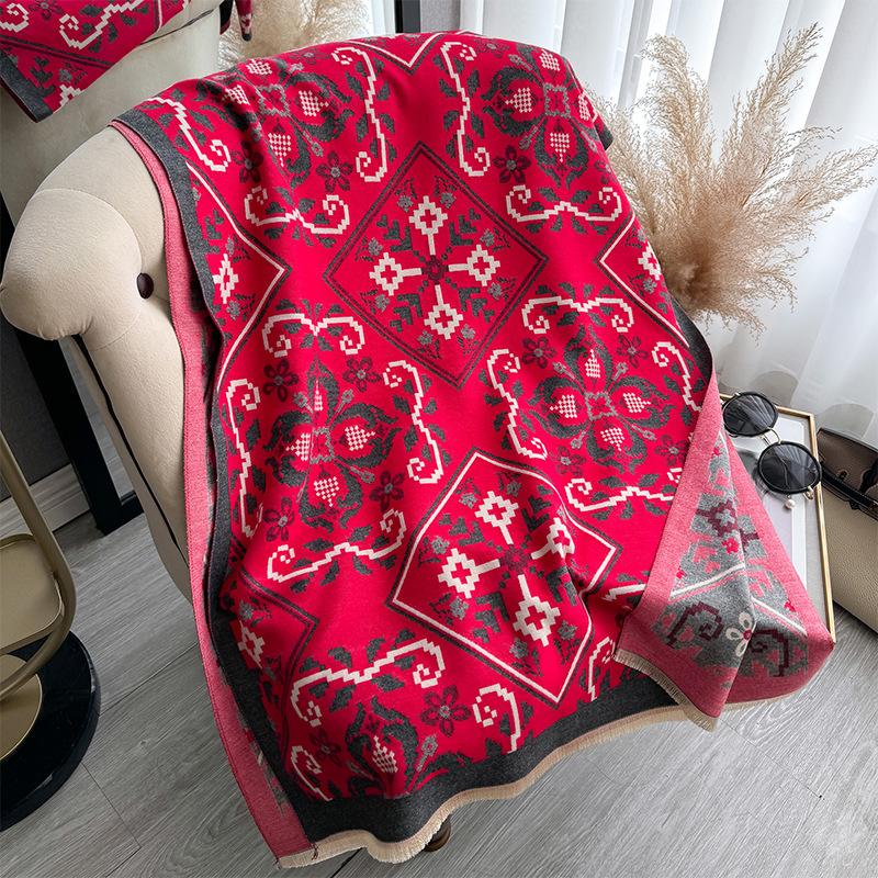 National Style Retro Printing Imitation Cashmere Scarf Women'S Winter Warm Shawl With Fashion Scarf