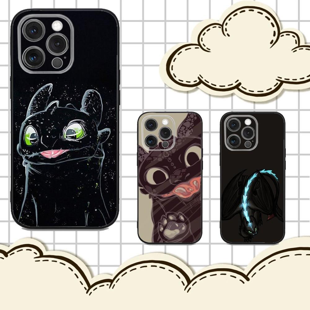 Мультяшный чехол для телефона Toothless для iPhone 16e, 16, 15, 14, 13, 12, 11, Pro, X, XS, Max, XR, Plus, Mini, Мягкий черный чехол