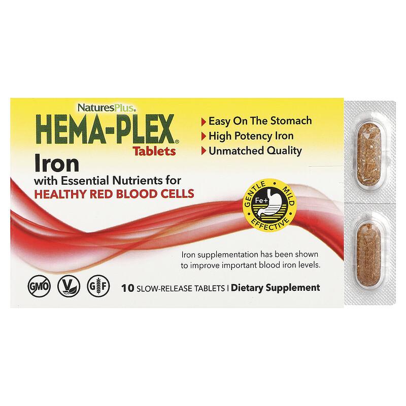 Hema-Plex®, Железо с незаменимыми питательными веществами для здоровых красных кровяных телец, 10 таблеток с замедленным высвобождением
