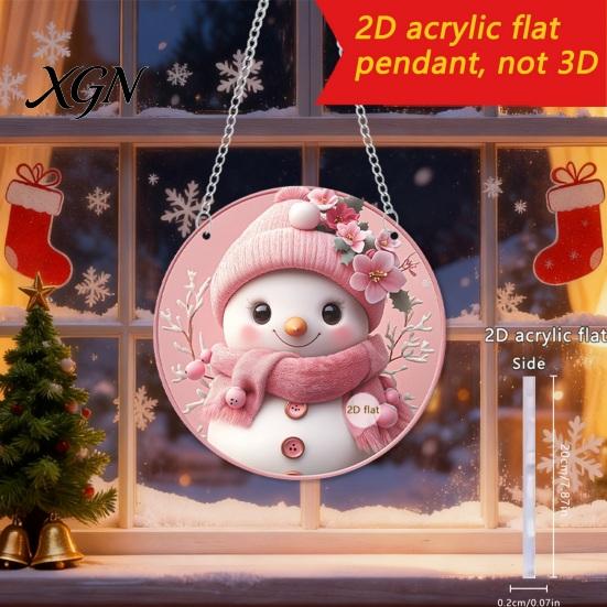 Snowman Pattern Hanging Cute Pink Acrylic Decor, Christmas Cartoon Holiday Gift for Friends Ornaments, Weatherproof Window Door Garden Decoration,