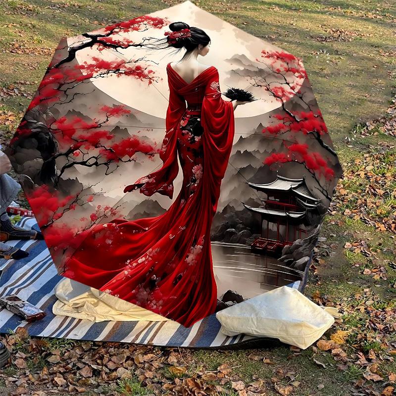 1PC Cherry Blossom Traditional Umbrella-8-Rib Reinforced, Automatic Open, Lightweight & Durable, Cute Fashion Accessory for Outdoor-P2667