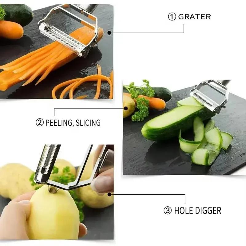 Kitchen Vegetable Peeler Stainless Potato Cutter Double-Head Vegetable Slicer Household Multiple-Function Vegetable Chopper