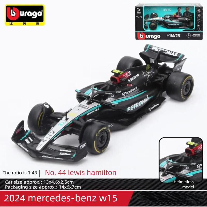 Ббураго 1:Масштаб 43 Mercedes-AMG F1 W15 W16 Формула 1 Гоночный автомобиль Литая модель из сплава Симуляция Транспортное средство Коллекционный Подарок для Детей