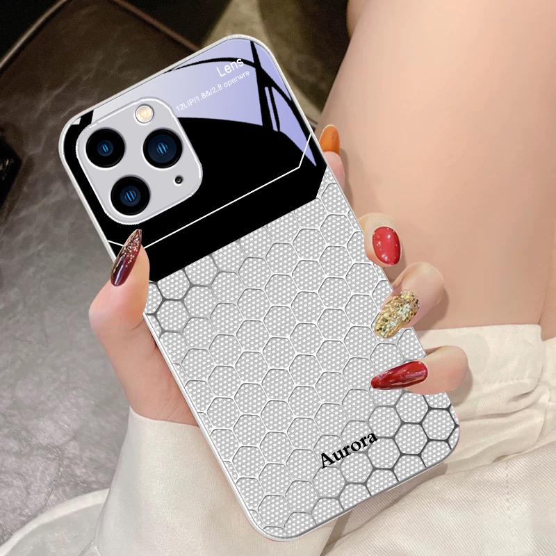 Шестиугольная сетка из яблок для iPhone 16 Pro Max 15 Pro 14 13 12 Mini 11 XS Max XR 7 8 Plu SE 2022 Чехол для телефона из закаленного стекла