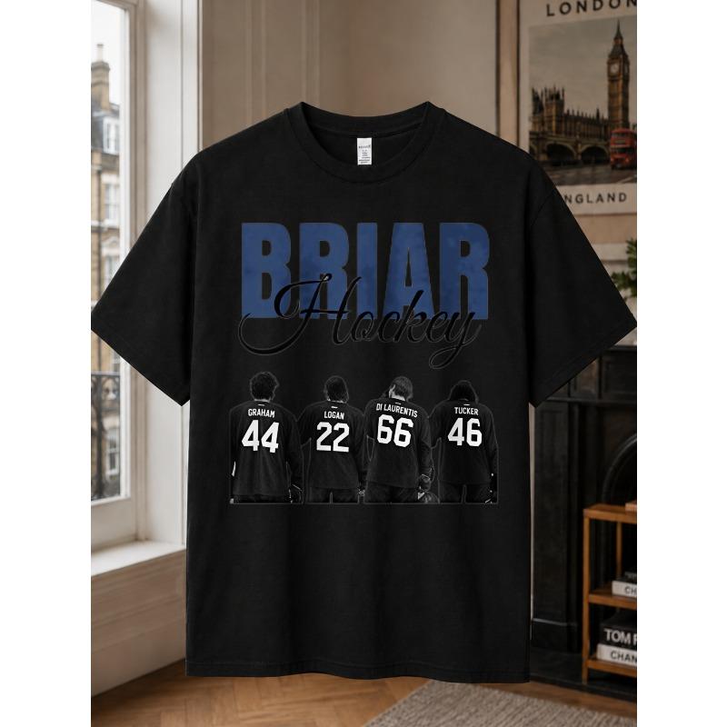 Мужская футболка Briar Хоккеисты Вид сзади Графика Летняя Повседневная одежда Подарок для спортивных фанатов Хлопок Свободный крой Круглый вырез Модный Новый стиль