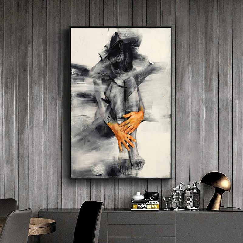 Abstract Nude Woman Art Figure Posters Canvas Painting Black and White Wall Art Picture for Living Room Home Decor