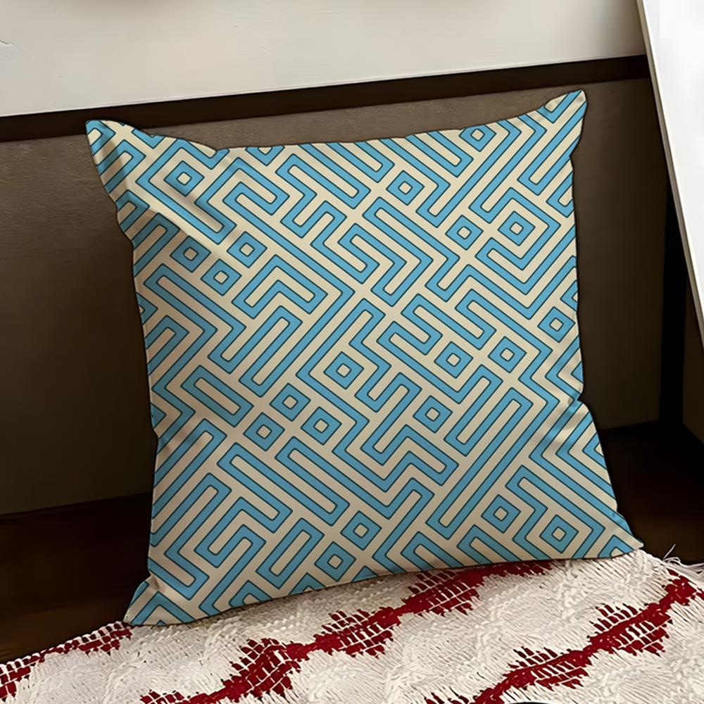 Zigzag Meander Pattern Cushion Cover Reversible Soft Durable Pillow Cover Home Car MultiScene Use for Daily Comfort