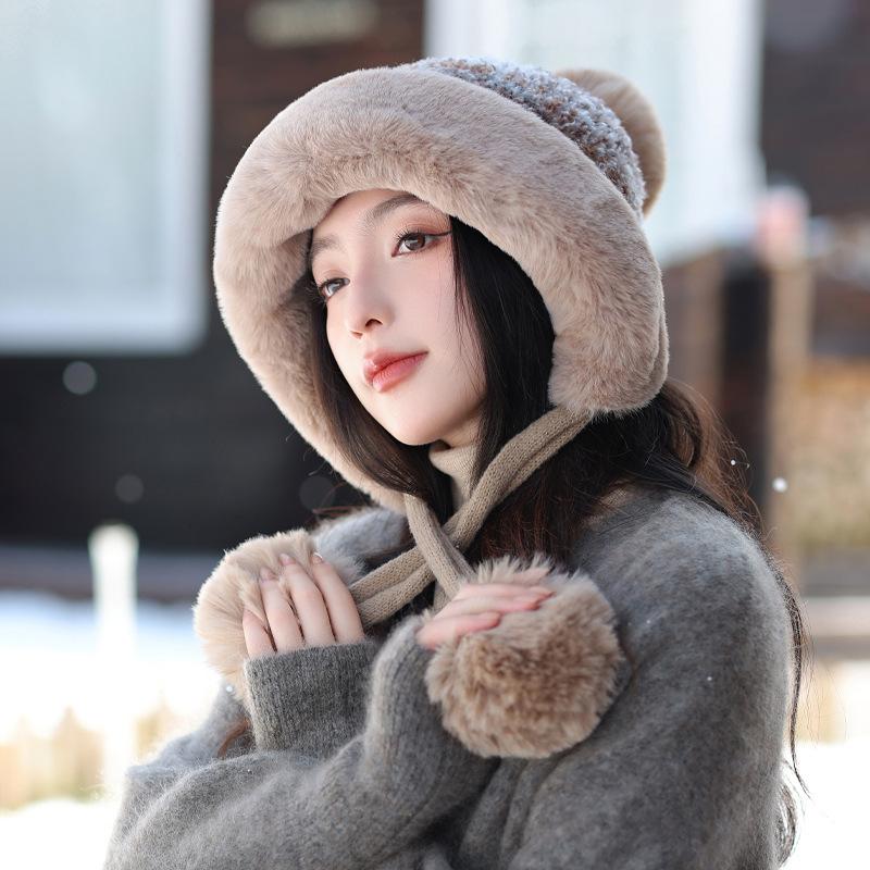 Зимняя плюшевая утолщенная плюшевая защитная шерстяная шапка, милая большая окружность головы, теплая вязаная шапка