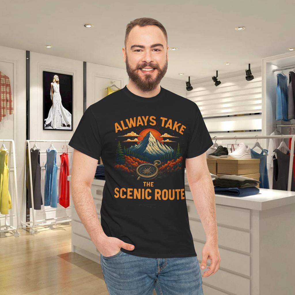 Always Take the Scenic Route Mountain Camping Hikers Graphic T- Shirt
