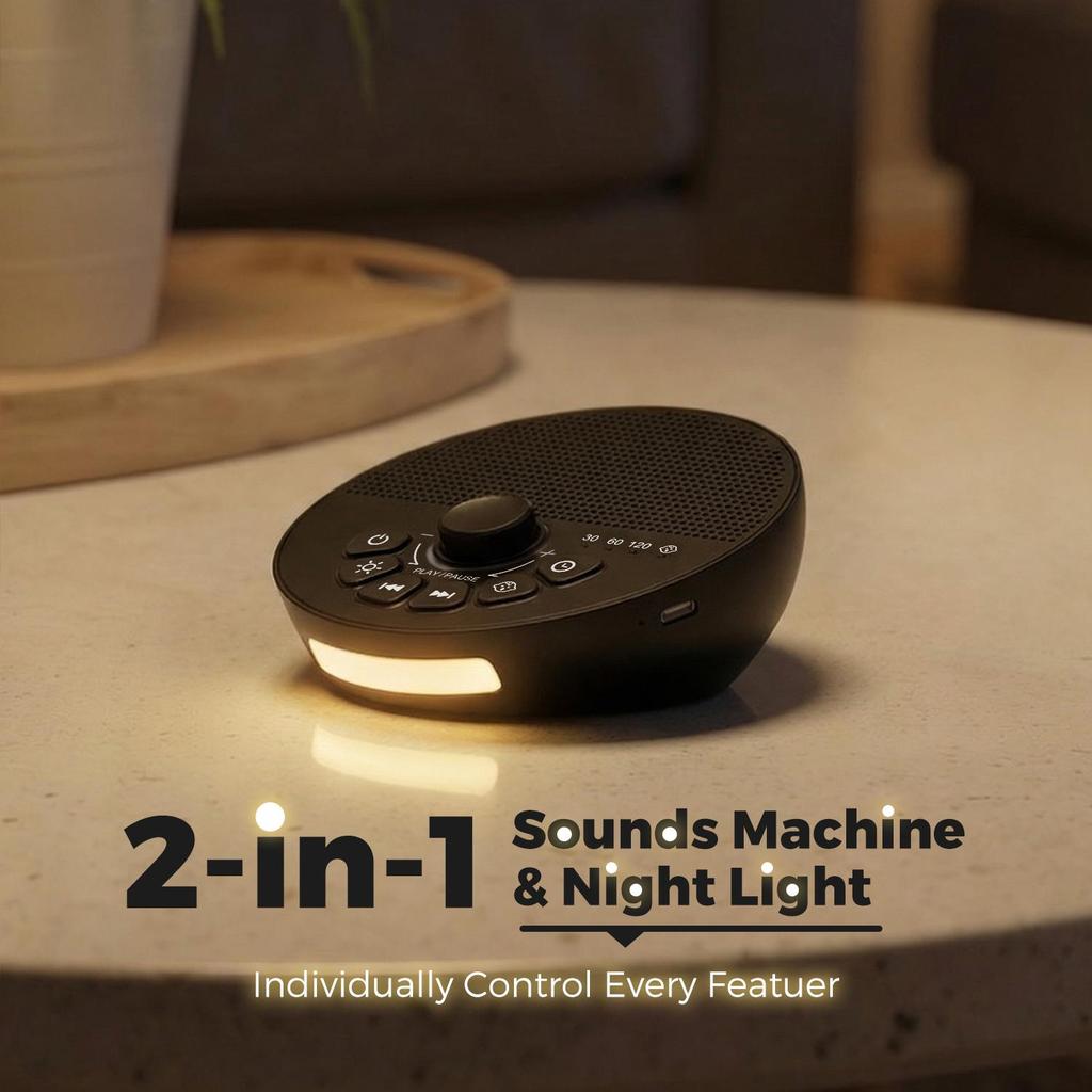 White Noise Machine with Cry Sensor 30 Soothing Sounds Night Light for Babies Kids Adults Sleep Home Office Timer Rechargeable