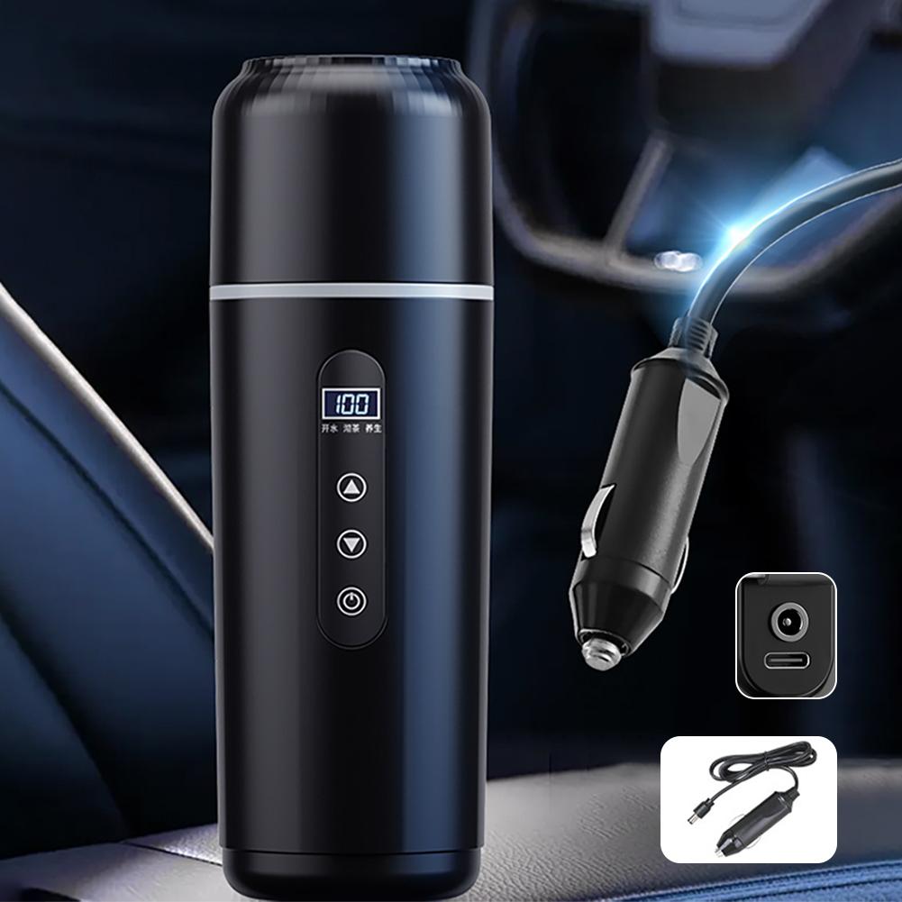 Портативная термоизолированная бутылка для воды 12 В/24 В Универсальная USB Сохранение тепла Интегрированный нагрев 500 мл Чашка для кипячения воды ЖК-дисплей