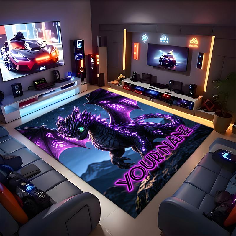 1PC Custom Name Purple Dragon Fantasy Art Theme Floor Mat Ideal for Living Room, Game Rooms, Office, Bedroom, Office Floor Mat , Floor Mats for Home