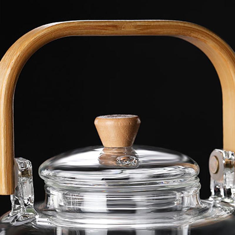 Heat-Resistant Boiling Glass Teapot Thickened Bamboo Handle Household Tea Set Bamboo Handle Teapot Health Pot